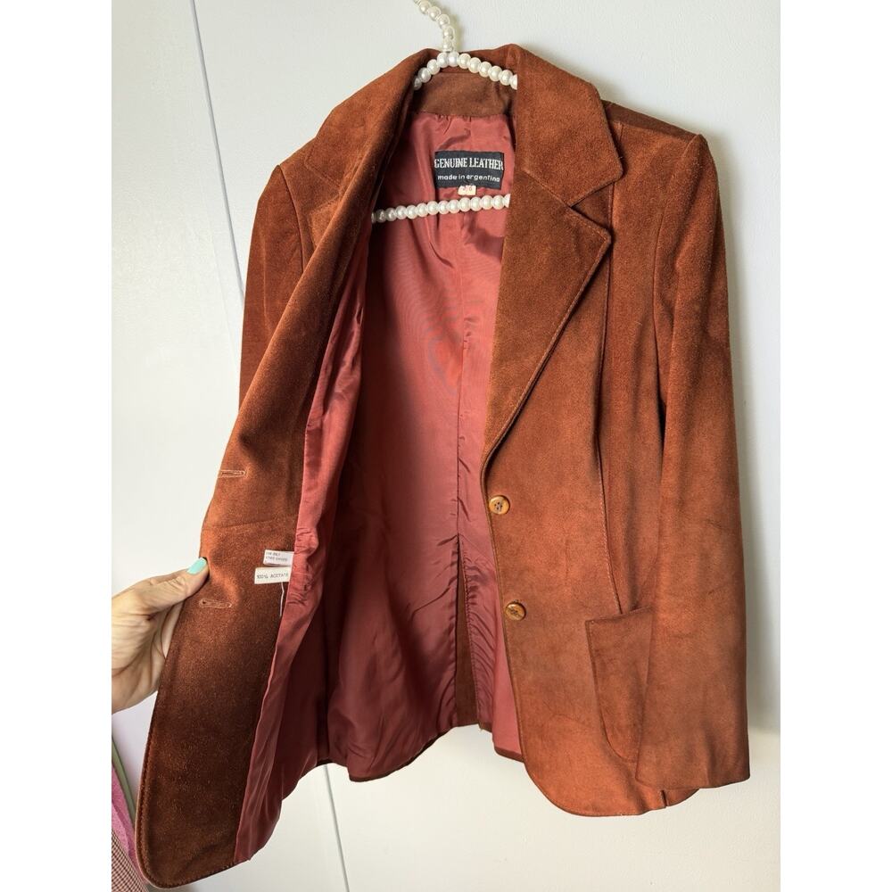 VTG 1970s Suede Button Blazer 5/6 Small 32” Bust Argentina Burnt Cognac - Picture 4 of 15